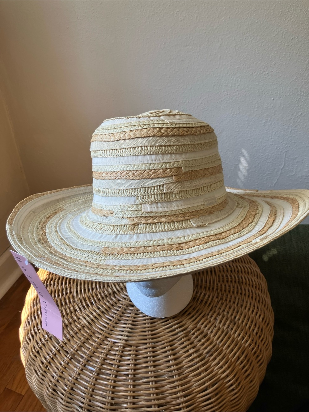 Betmar New York Woven Paper Summer Sunhat, Cream, OS